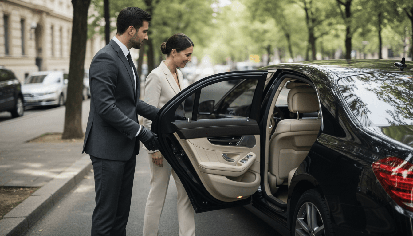 Chauffeur opening the door of a sedan for a passenger