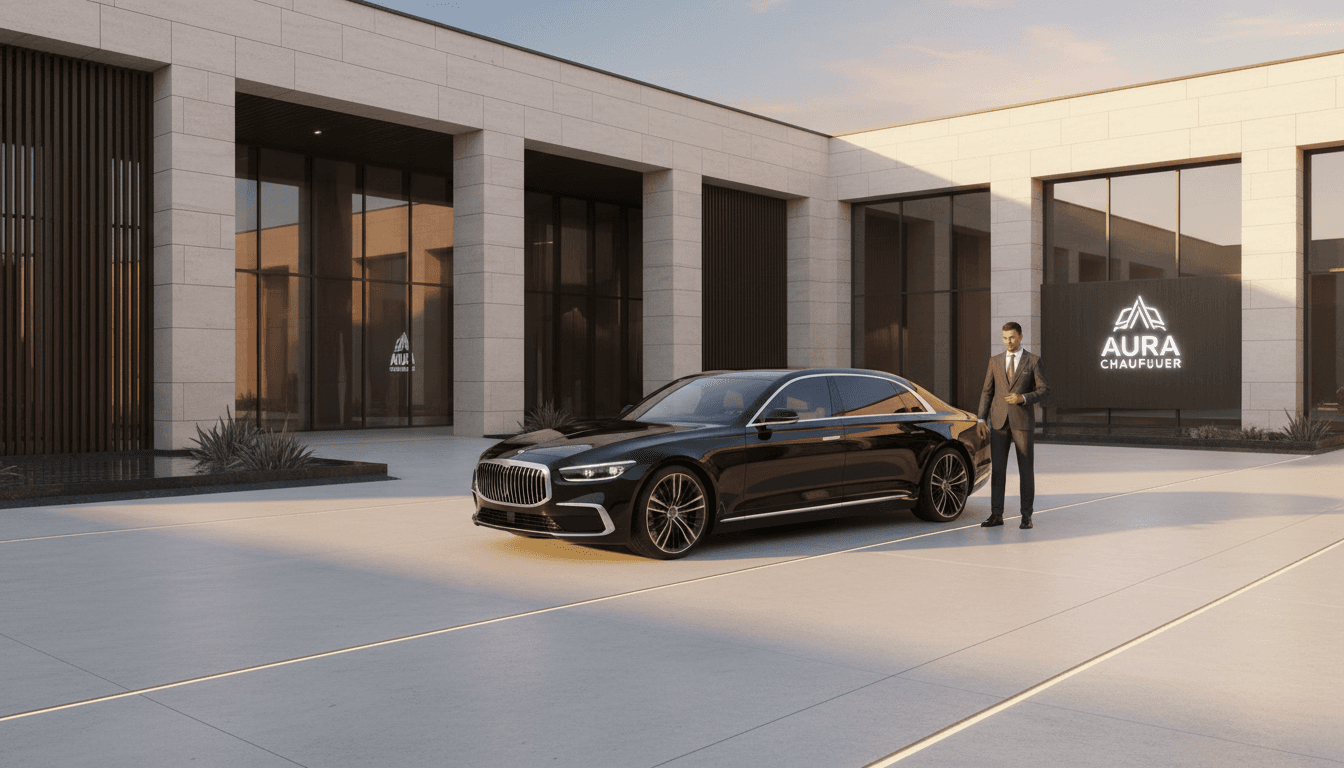 Black luxury sedan parked outside a Toronto office tower at dusk